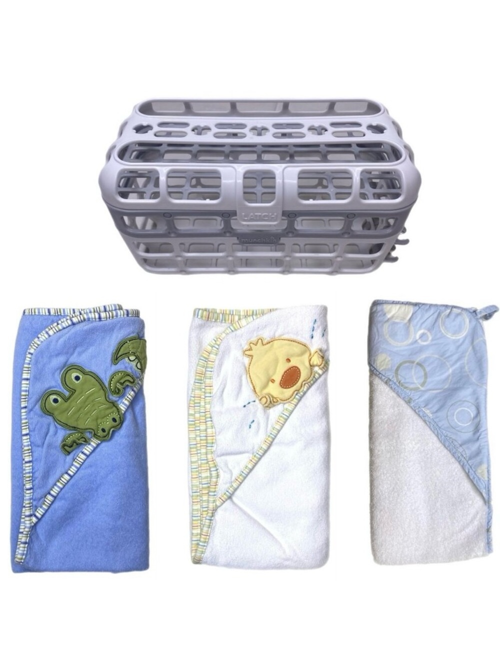 Munchkin Dishwasher Basket for Baby Bottles and 3 Hooded Baby Towels